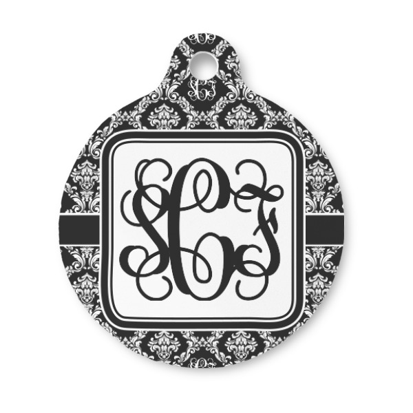 Custom Monogrammed Damask Round Pet ID Tag - Small