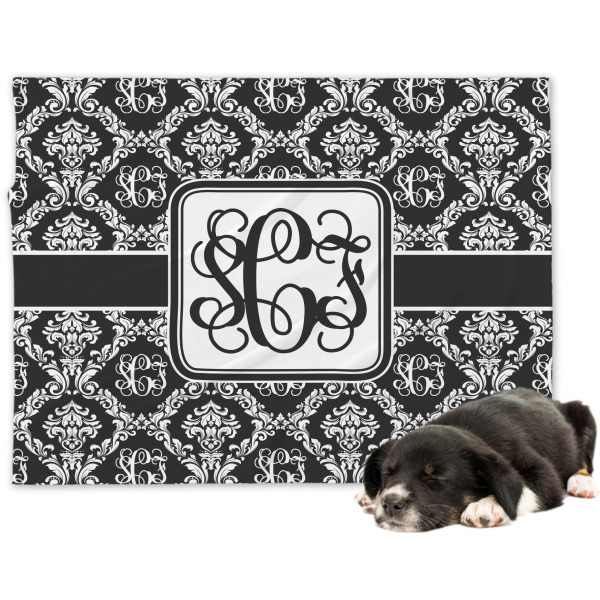 Custom Monogrammed Damask Dog Blanket - Large (Personalized)