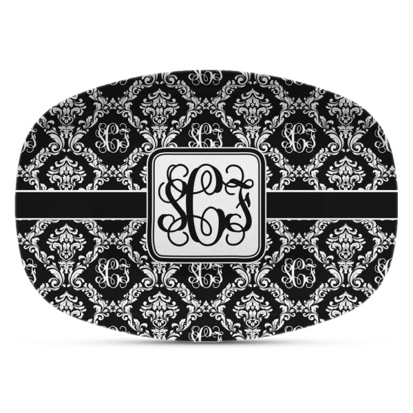 Custom Monogrammed Damask Plastic Platter - Microwave & Oven Safe Composite Polymer (Personalized)