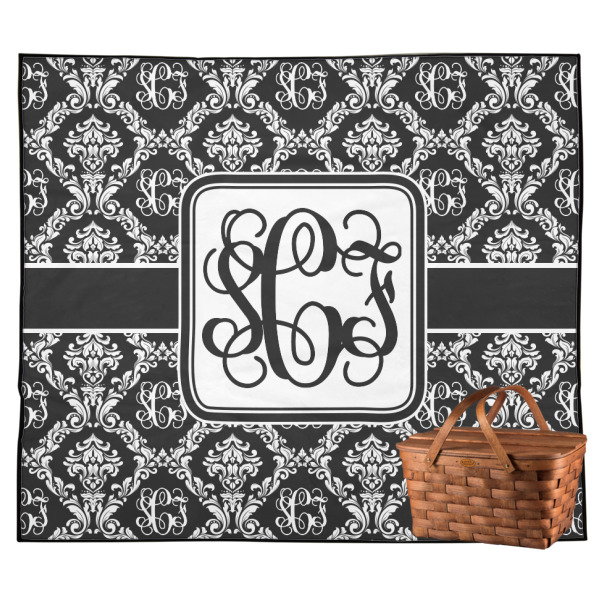 Custom Monogrammed Damask Outdoor Picnic Blanket (Personalized)