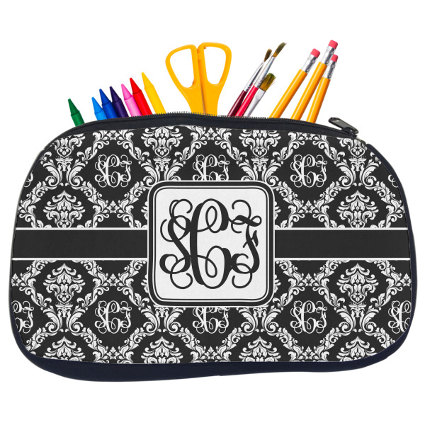 Custom Monogrammed Damask Neoprene Pencil Case - Medium