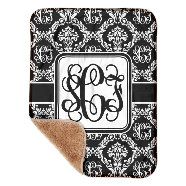 Custom Monogrammed Damask Sherpa Baby Blanket - 30" x 40"