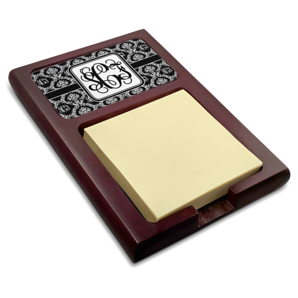 Custom Monogrammed Damask Red Mahogany Sticky Note Holder (Personalized)