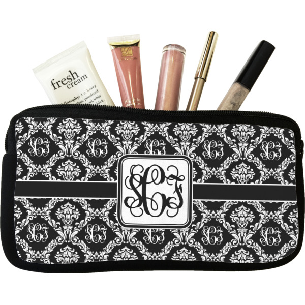 Custom Monogrammed Damask Makeup / Cosmetic Bag (Personalized)