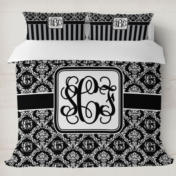 Custom Monogrammed Damask Duvet Cover Set - King (Personalized)