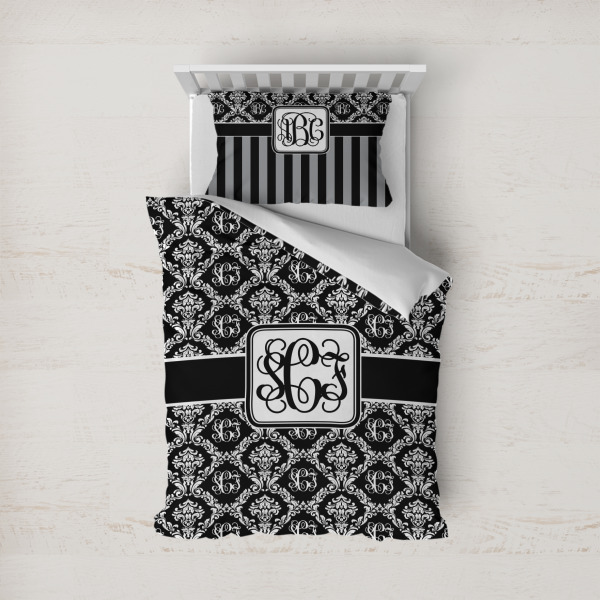 Custom Monogrammed Damask Duvet Cover Set - Twin (Personalized)