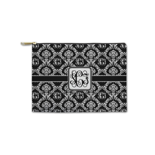 Custom Monogrammed Damask Zipper Pouch - Small - 8.5"x6" (Personalized)