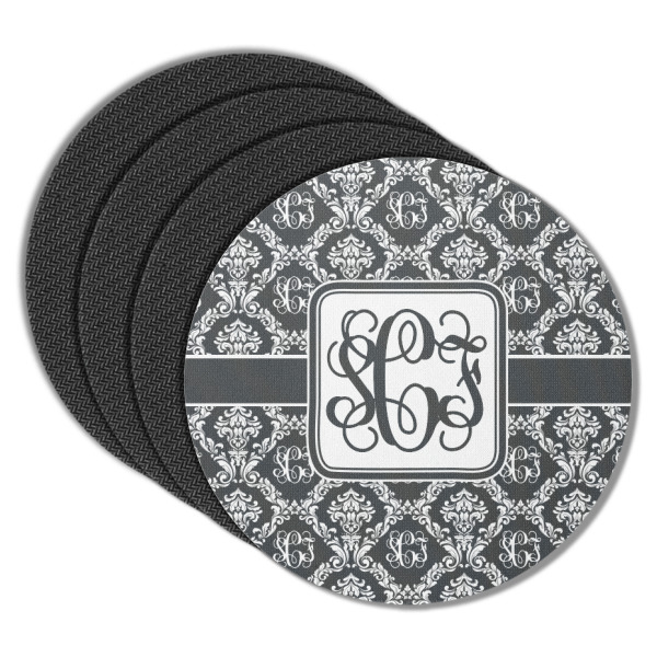 Custom Monogrammed Damask Round Rubber Backed Coasters - Set of 4 (Personalized)