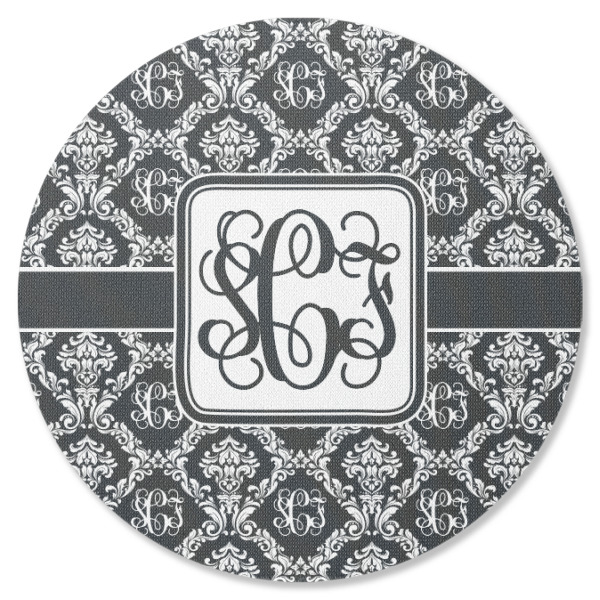 Custom Monogrammed Damask Round Rubber Backed Coaster (Personalized)