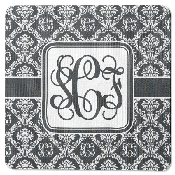 Custom Monogrammed Damask Square Rubber Backed Coaster (Personalized)