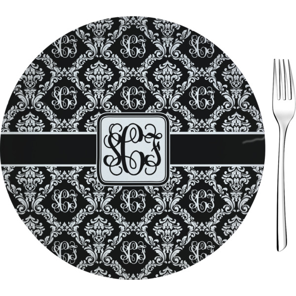 Custom Monogrammed Damask Glass Appetizer / Dessert Plate 8" (Personalized)