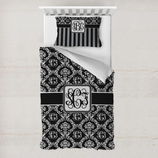 Custom Monogrammed Damask Toddler Bedding Set - With Pillowcase