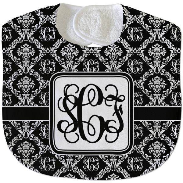 Custom Monogrammed Damask Velour Baby Bib