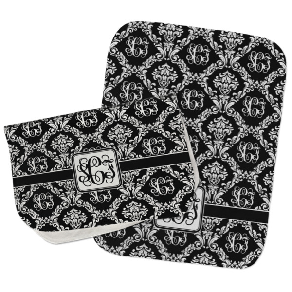 Custom Monogrammed Damask Burp Cloths - Fleece - Set of 2