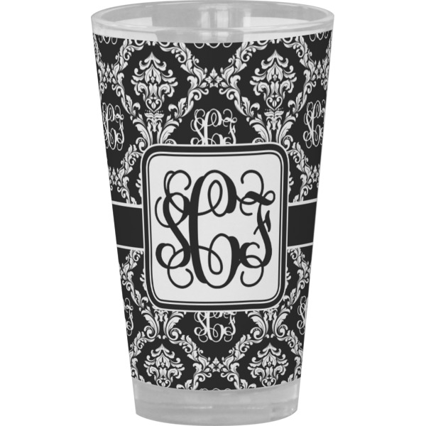 Custom Monogrammed Damask Pint Glass - Full Color