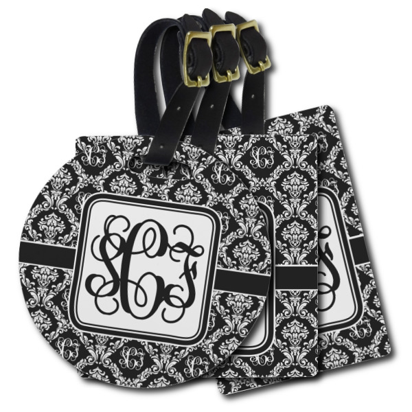 Custom Monogrammed Damask Plastic Luggage Tag