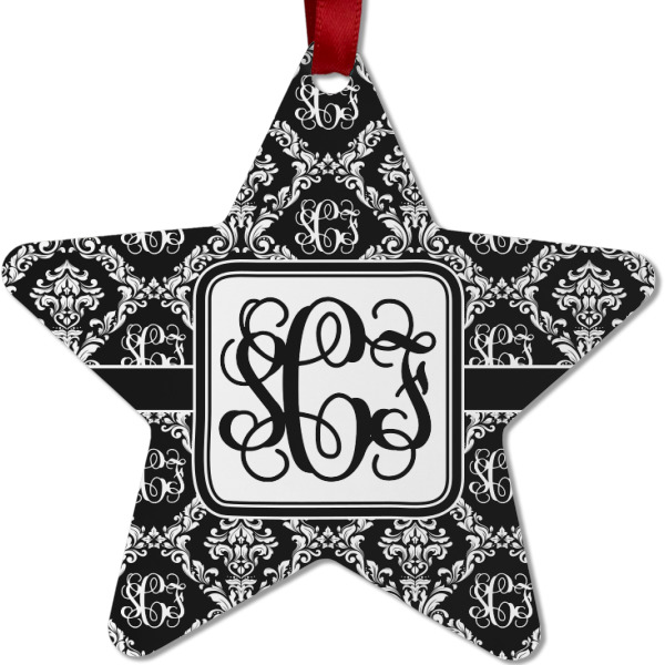 Custom Monogrammed Damask Metal Star Ornament - Double Sided