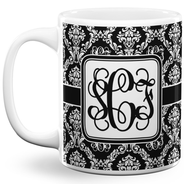 Custom Monogrammed Damask 11 Oz Coffee Mug - White