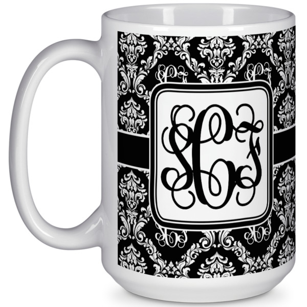 Custom Monogrammed Damask 15 Oz Coffee Mug - White