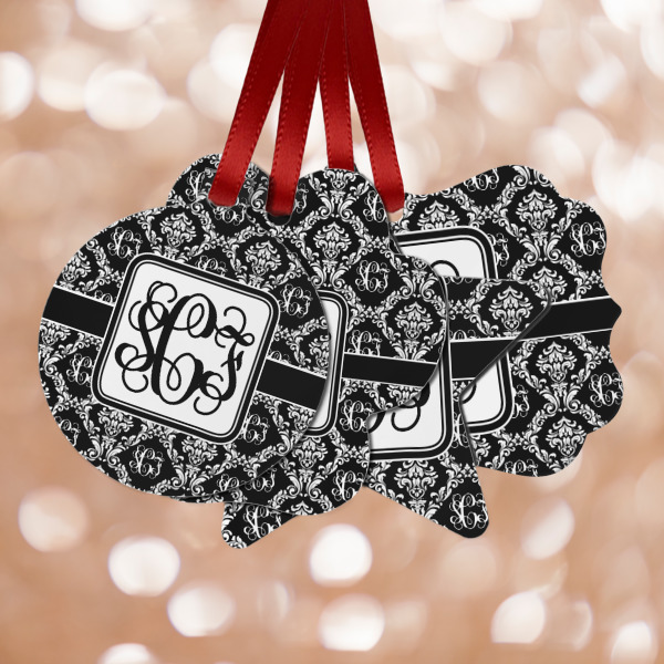 Custom Monogrammed Damask Metal Ornaments - Double Sided