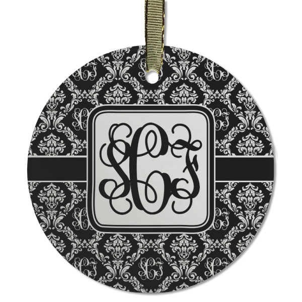 Custom Monogrammed Damask Flat Glass Ornament - Round