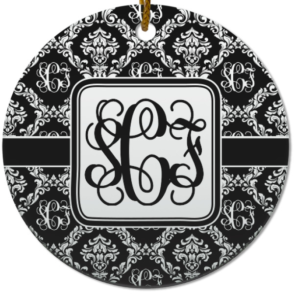 Custom Monogrammed Damask Round Ceramic Ornament