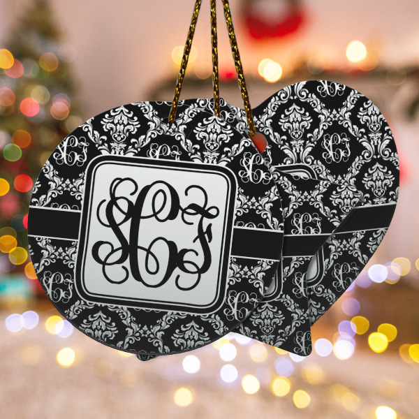 Custom Monogrammed Damask Ceramic Ornament