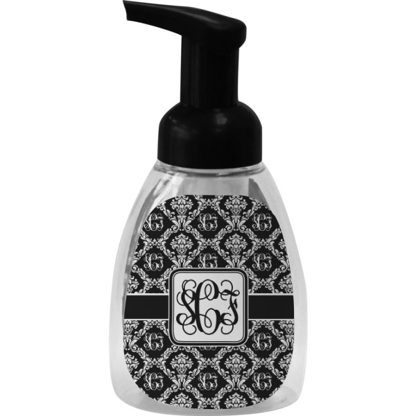 Custom Monogrammed Damask Foam Soap Bottle - Black