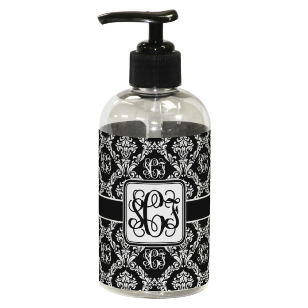 Custom Monogrammed Damask Plastic Soap / Lotion Dispenser (8 oz - Small - Black)