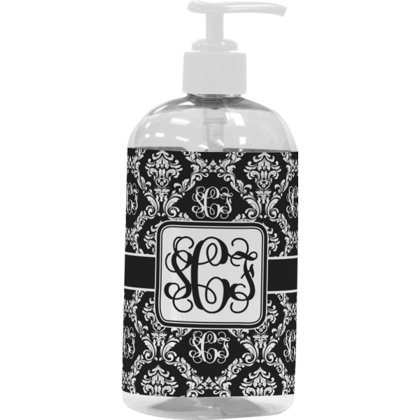 Custom Monogrammed Damask Plastic Soap / Lotion Dispenser (16 oz - Large - White)