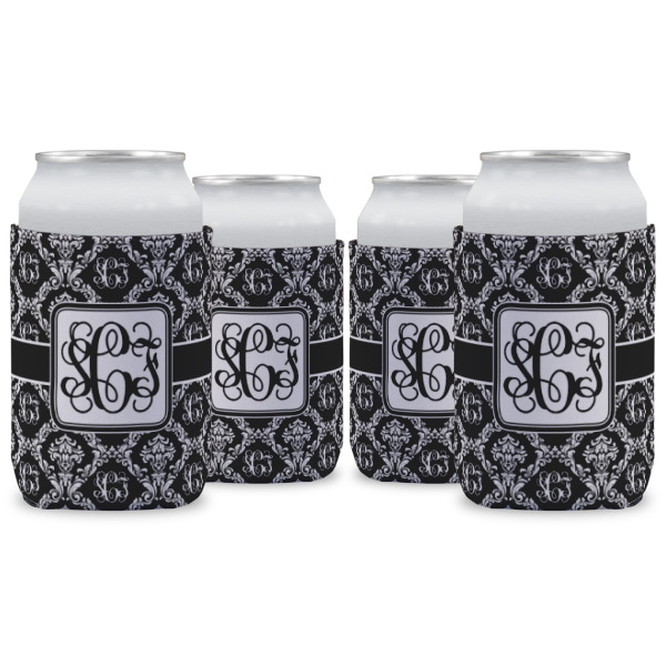 Custom Monogrammed Damask Can Cooler (12 oz) - Set of 4