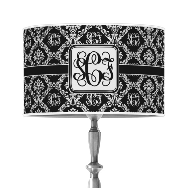 Custom Monogrammed Damask 12" Drum Lamp Shade - Poly-film