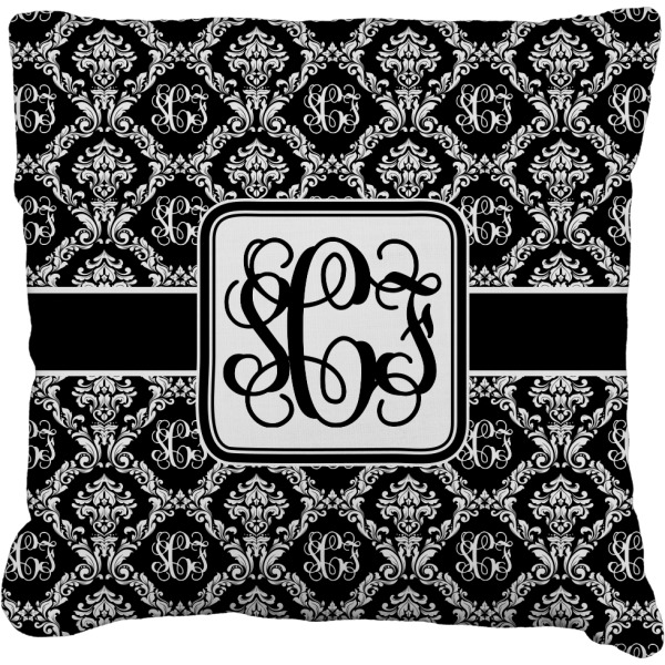 Custom Monogrammed Damask Faux-Linen Throw Pillow 16" (Personalized)