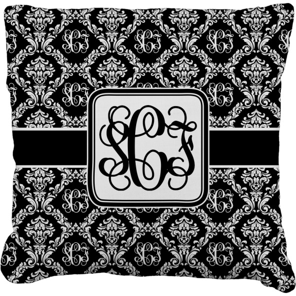 Custom Monogrammed Damask Faux-Linen Throw Pillow 18" (Personalized)