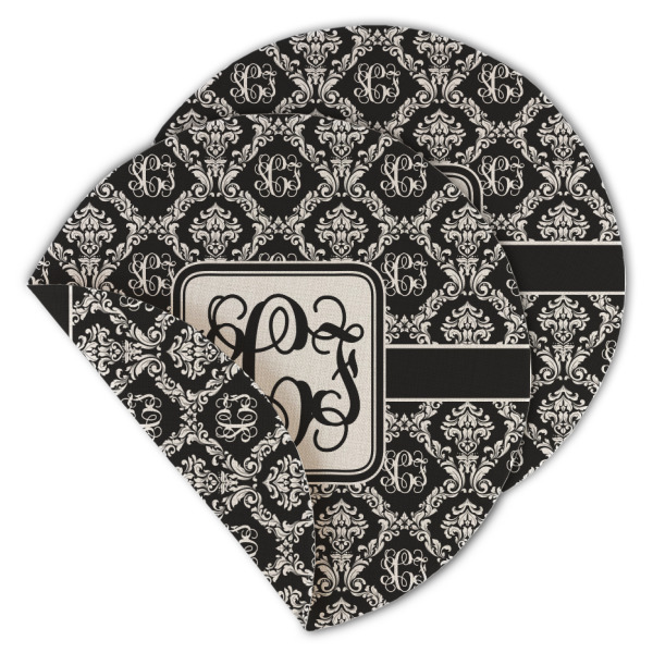 Custom Monogrammed Damask Round Linen Placemat - Double Sided