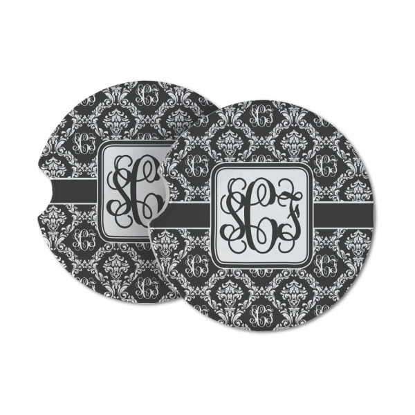 Custom Monogrammed Damask Sandstone Car Coasters (Personalized)