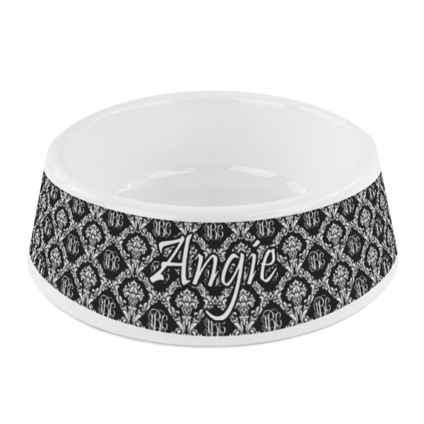 Custom Monogrammed Damask Plastic Dog Bowl - Small