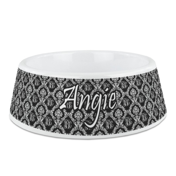 Custom Monogrammed Damask Plastic Dog Bowl