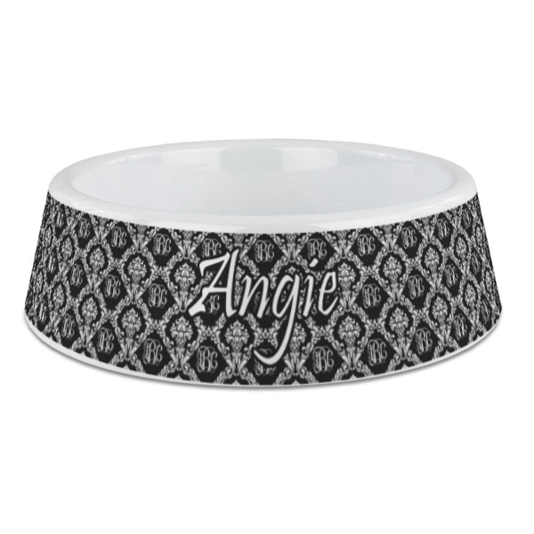 Custom Monogrammed Damask Plastic Dog Bowl - Large