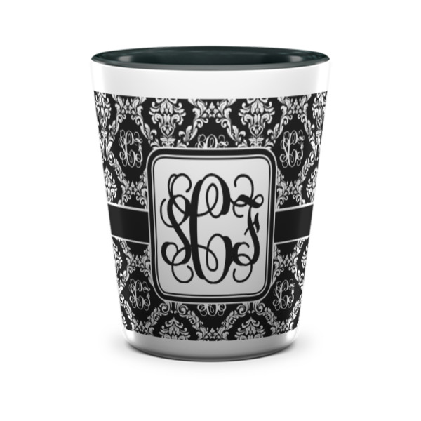 Custom Monogrammed Damask Ceramic Shot Glass - 1.5 oz - Two Tone - Single