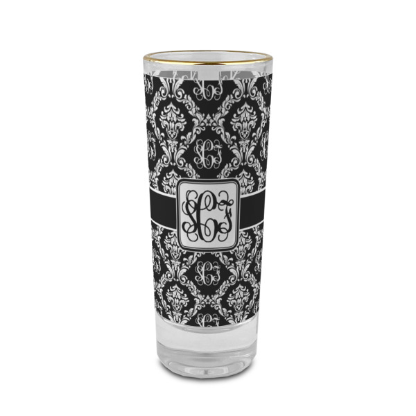 Custom Monogrammed Damask 2 oz Shot Glass - Glass with Gold Rim