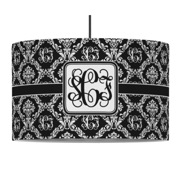 Custom Monogrammed Damask 12" Drum Pendant Lamp - Fabric