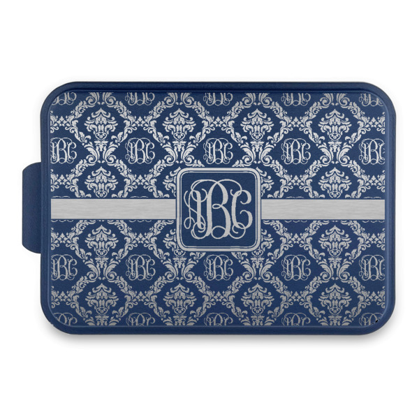 Custom Monogrammed Damask Aluminum Baking Pan with Navy Lid