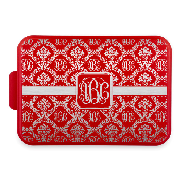 Custom Monogrammed Damask Aluminum Baking Pan with Red Lid