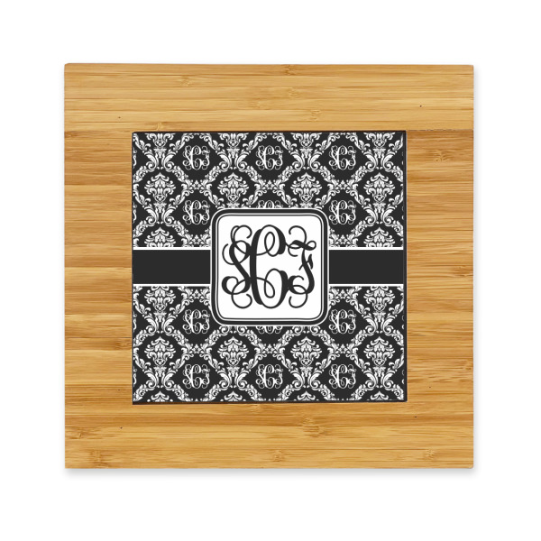 Custom Monogrammed Damask Bamboo Trivet with Ceramic Tile Insert