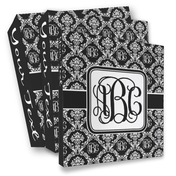 Custom Monogrammed Damask 3 Ring Binder - Full Wrap