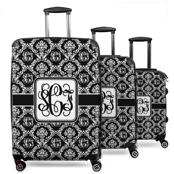 Custom Monogrammed Damask 3 Piece Luggage Set - 20" Carry On, 24" Medium Checked, 28" Large Checked