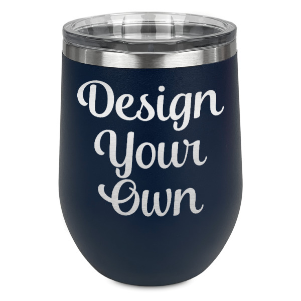 Custom Design Your Own Stemless Stainless Steel Wine Tumbler - Navy - Single-Sided