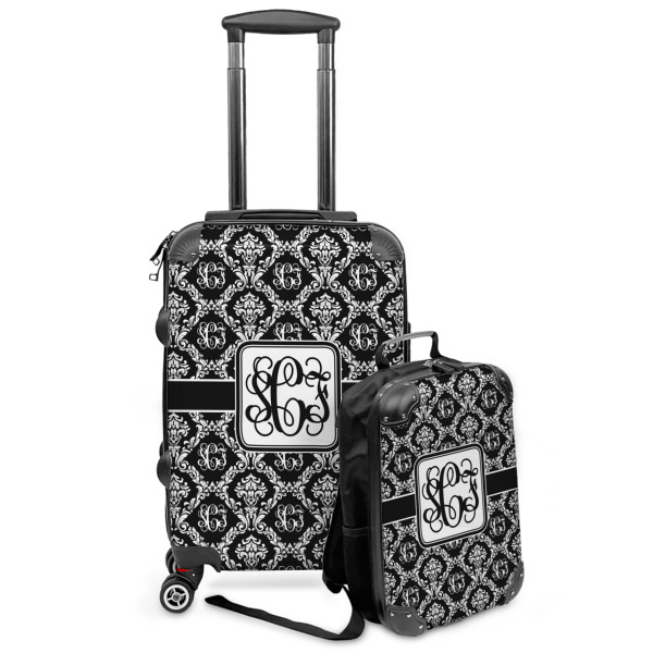 Custom Monogrammed Damask Kids 2-Piece Luggage Set - Suitcase & Backpack