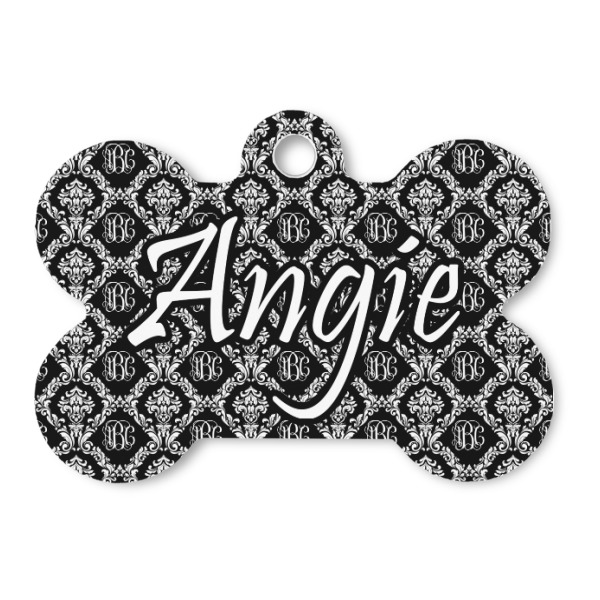 Custom Monogrammed Damask Bone Shaped Dog ID Tag